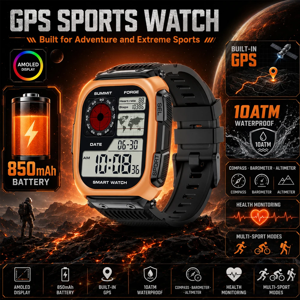 2026 New GPS Offline Map Positioning Smart Sports Watch HD Screen 10ATM Waterproof 850mAh 100 Sports Sports Fitness Smart Watch