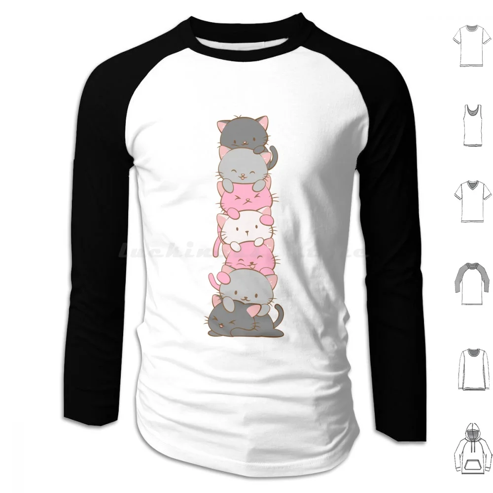 Demigirl Pride Flag Kawaii Cats Hoodies Long Sleeve Demigirl Trans Trans Pride Pastel Kawaii Pride Cute Cat Adorable