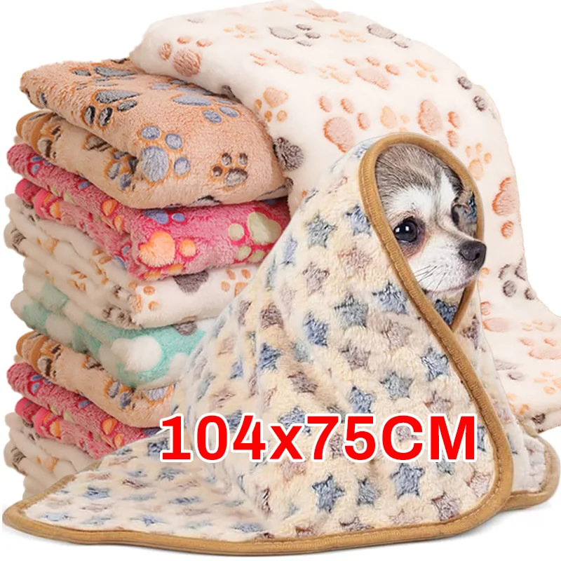 Soft Fluffy Pet Blanket High Quality Cute Dog Cat Paw Print Thick Coral Fleece Blankets Pet Mat Warm and Comfortable Thermal Pad