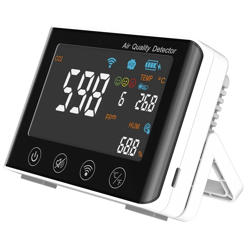 CO2 Air Monitor jakości Wifi 4-In-1 detektor powietrza CO2 temperatura wilgotności AQI do domowego biura rosną namiot piwnica na wino garaż