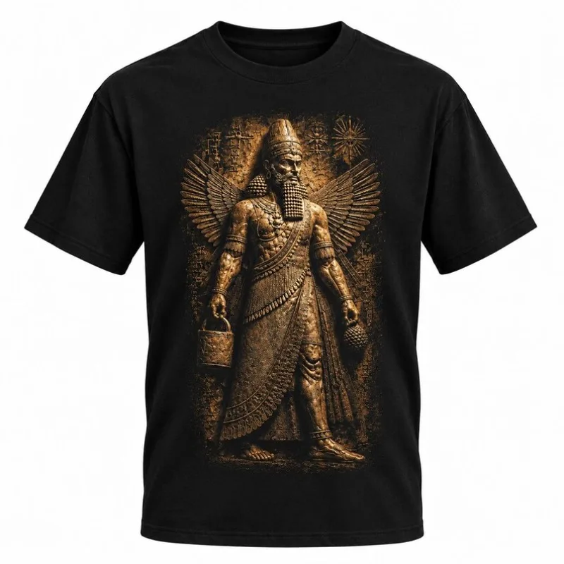 Ancient Mesopotamia Winged King Cuneiform Graphic T Shirt Unisex Sumerian Mythology Short Sleeve Casual Tee