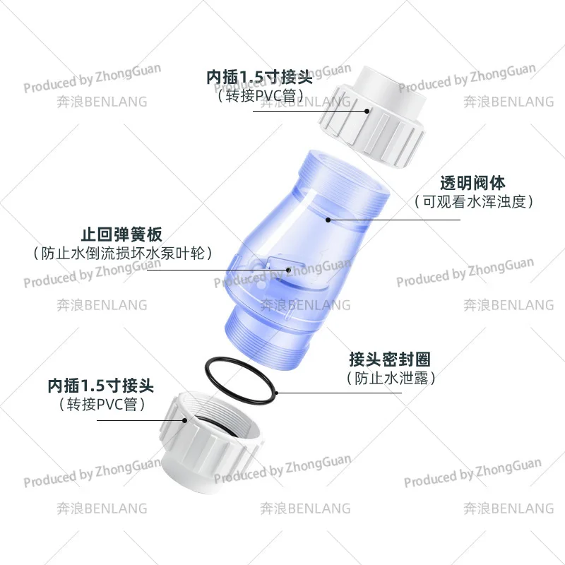Swimming Pool Fish Pond  Check Wide Transparent Visible One-way Valve Two-way Pipeline Equipment Circulating  Pump Accessories