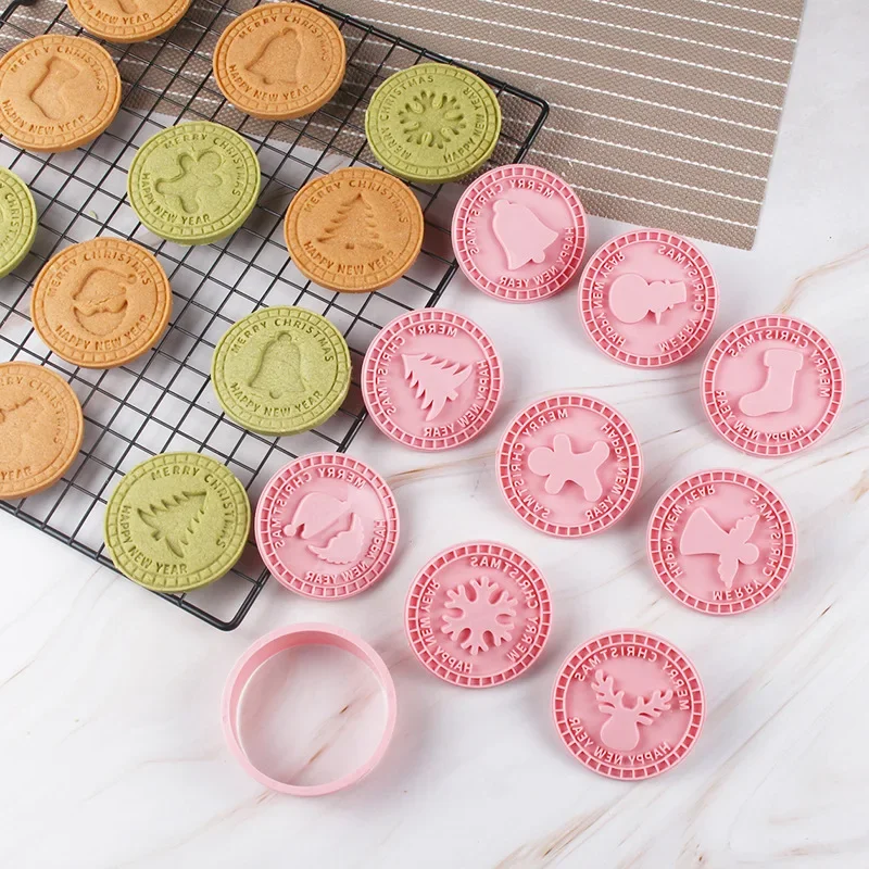 9-teilige Ausstecherpresse für Weihnachten, Weihnachtsmann, Schneemann, Keksform, Kunststoff, für Kekse, Süßwaren, Küche, Backen, Gebäck