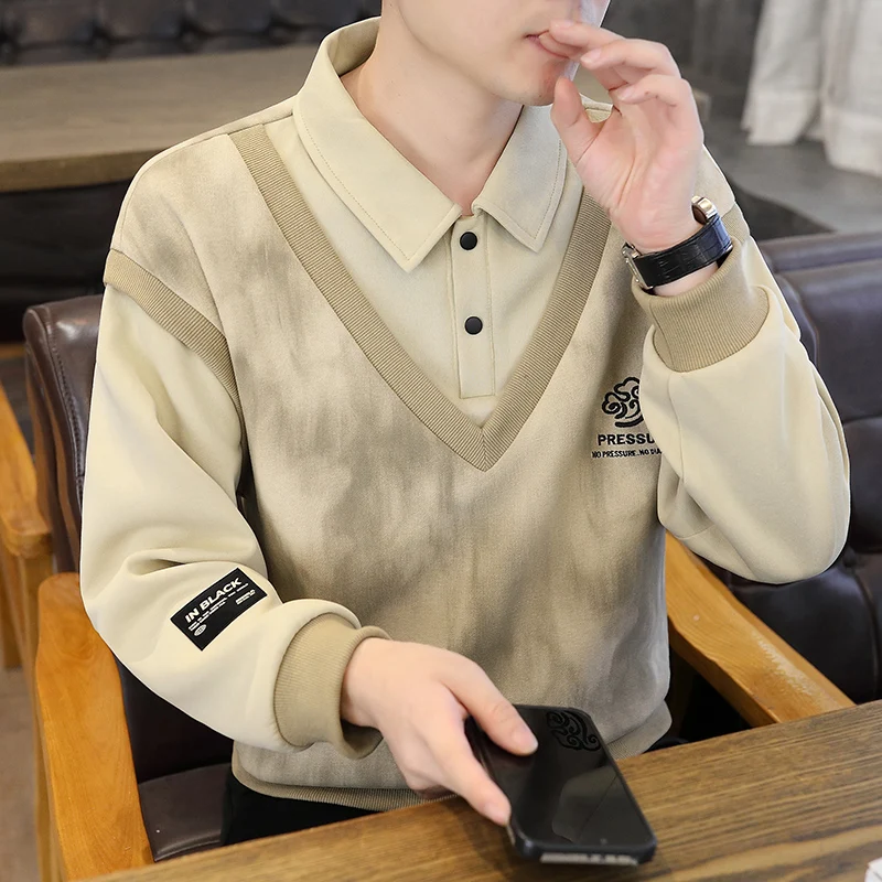 

Повседневный свободный свитшот с длинным рукавом, новый пуловер, весна-осень, модный базовый слой, трендовый бренд для мужчин