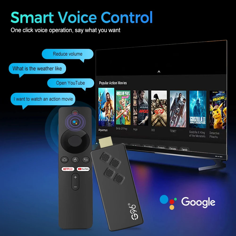 Q2 Android Smart TV Stick 4K HDR10 Google Assistant Dual 2.4G5GWIFI Netflix YouTube Multi Language Player Player