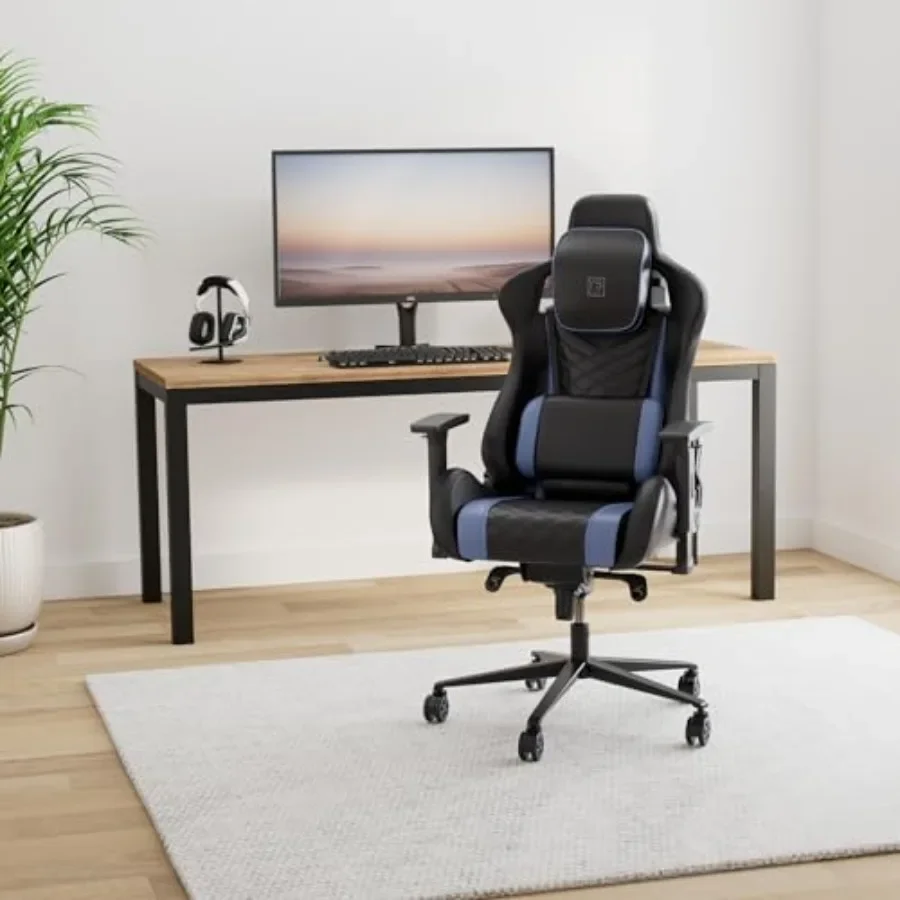 Gaming chair for home office use, vegan leather, black/blue, BIFMA compliant ergonomic support