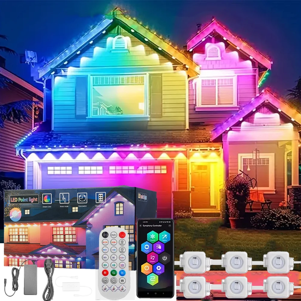 

15/30M Permanent Eaves Light LED Smart Outdoor RGBIC strip Lamp w/Remote for Full House Party Christmas Holiday Eaves Light Deco