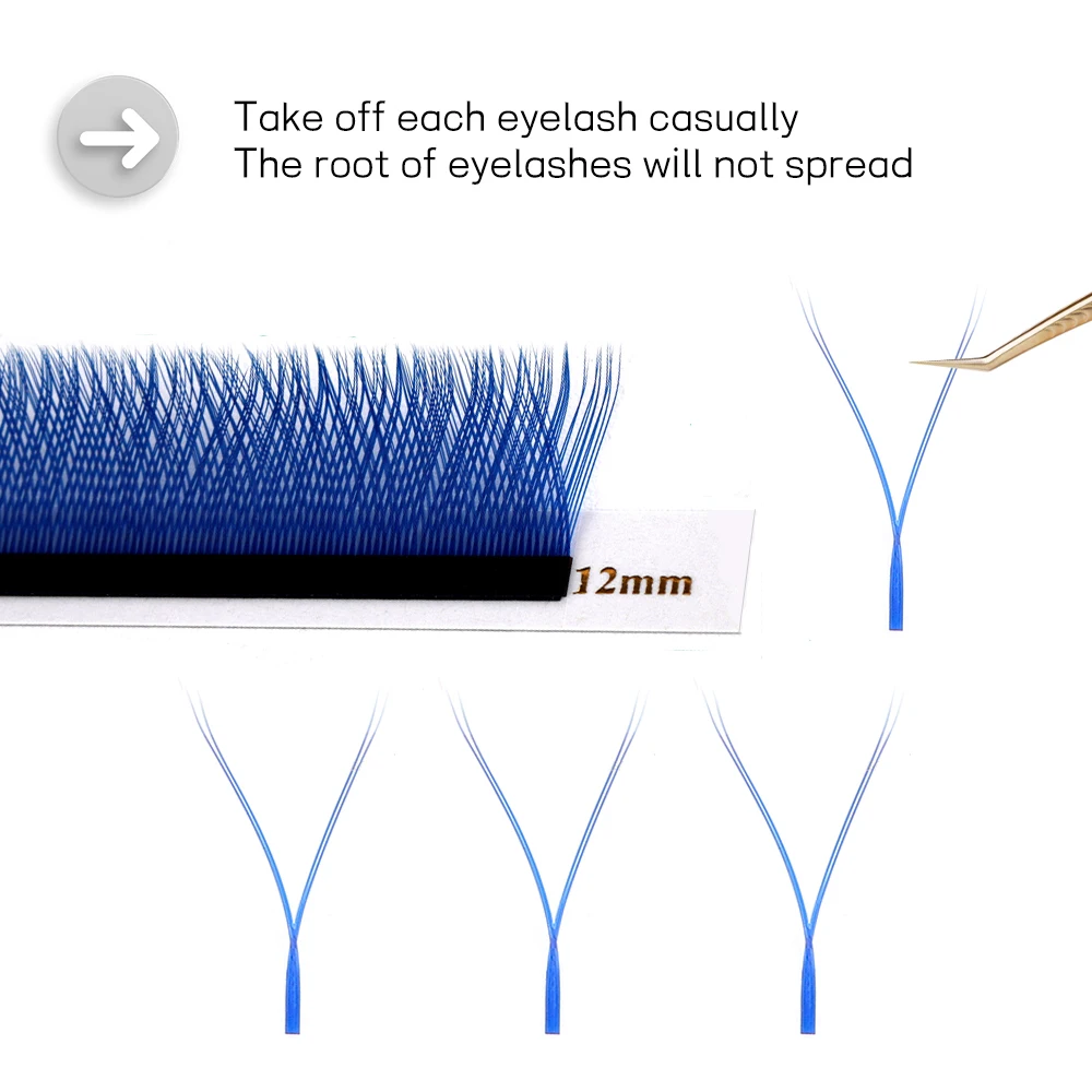 MAIXIAOQI YY Shape Eyelash Extensions Supplies Blue Purple Waved 4D Premade Volume Lashes Fluffy Natural