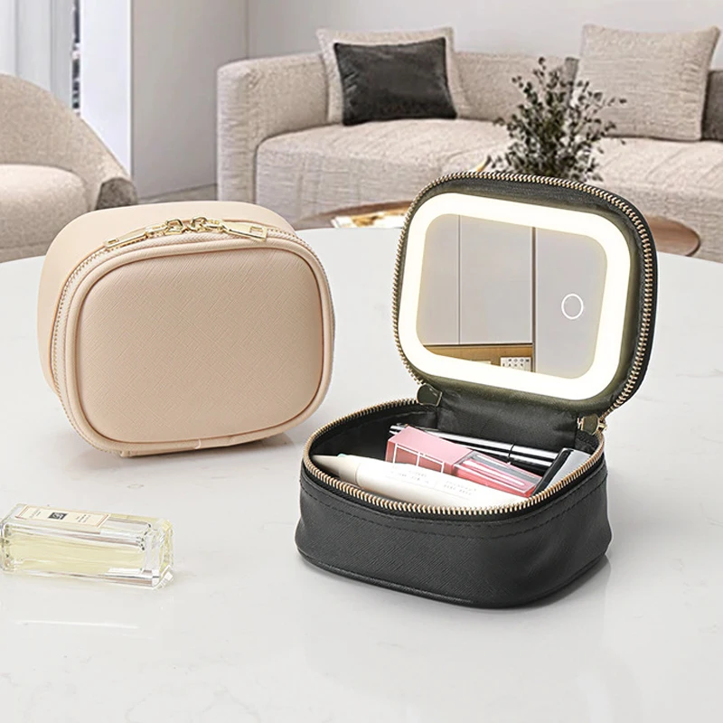 

Новая мини-портативная косметичка с подсветкой и зеркалом, светодиодная подсветка, перезаряжаемая, портативная дорожная сумка для хранения косметики, водонепроницаемая из ПУ.