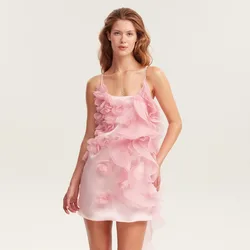 SERENDIPIDTY Light Pink Spaghetti Strap Chiffon Floral Dress Mini Length Sexy Party Dresses Ever Pretty Satin Cocktail Gowns