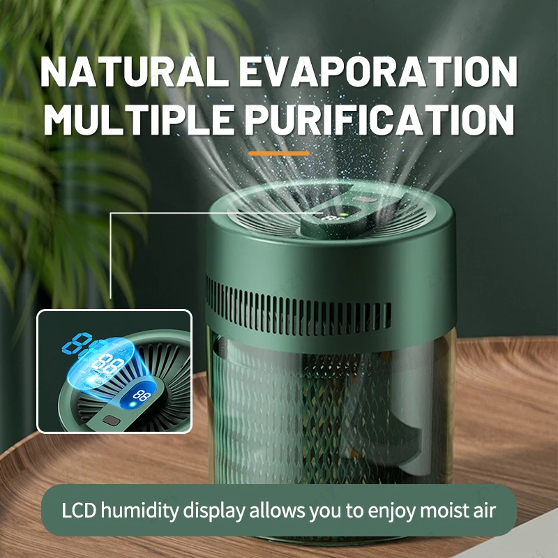 USB Dual Jet 2L Fog Free Humidifier with Screen Display Humidifier Office Desktop Silent Cold Evaporative Air Humidifier