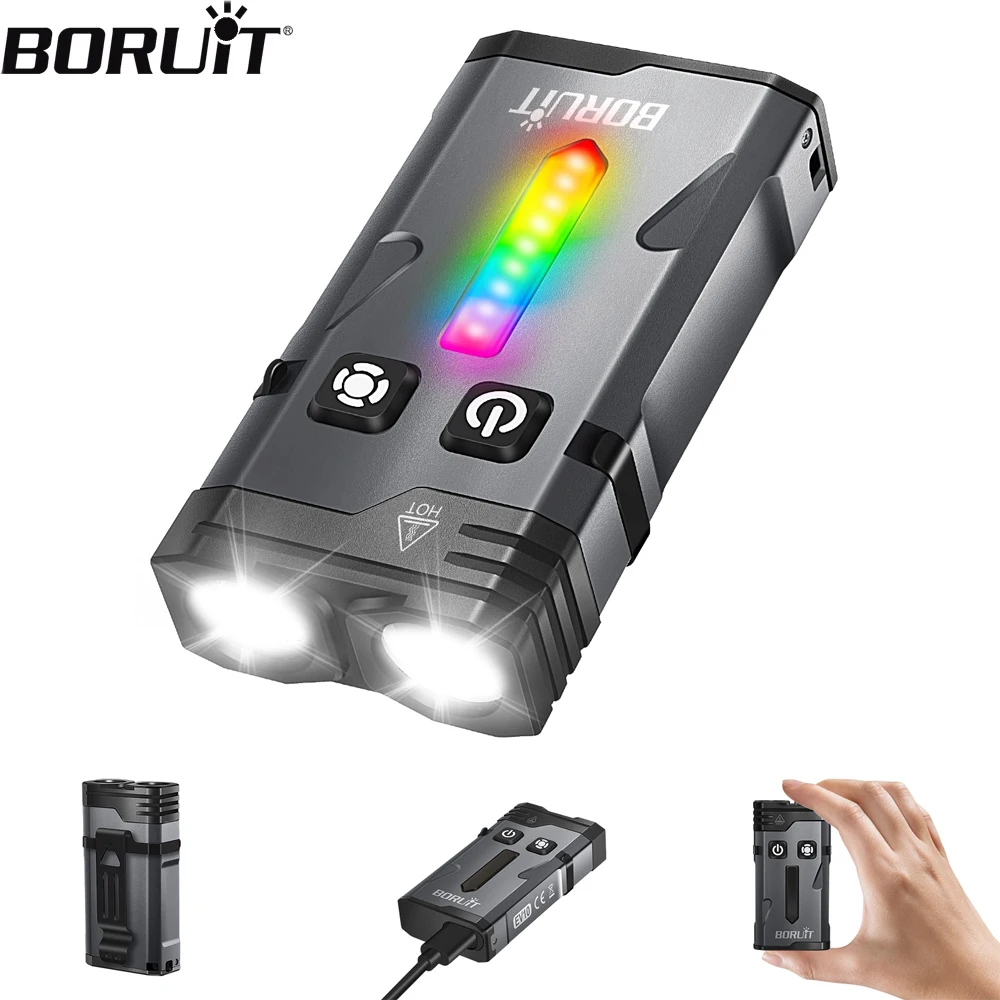 

BORUiT EV10 EDC Keychain Flashlight RGB Light 1100LM Portable Mini LED Torch With Magnet Type-C Charging Camping Pocket Lantern