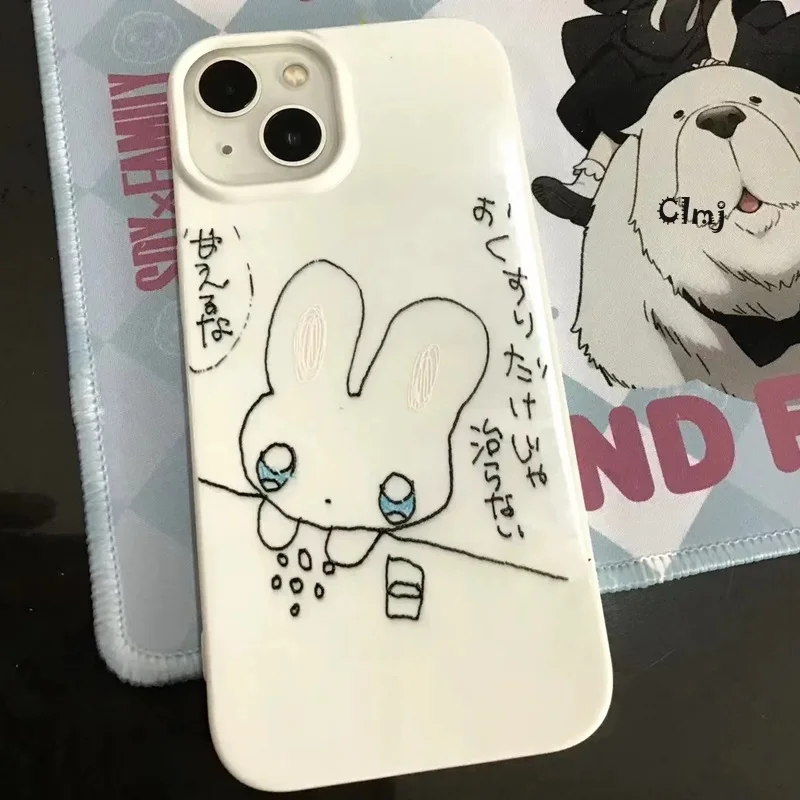 Etui na telefon Clmj Cute Rabbit do iPhone 11 13 Mini 12 14 Pro Max 15 Plus XR X XS 7 8 Se 2020 Silikonowe etui na telefon iPhone Case