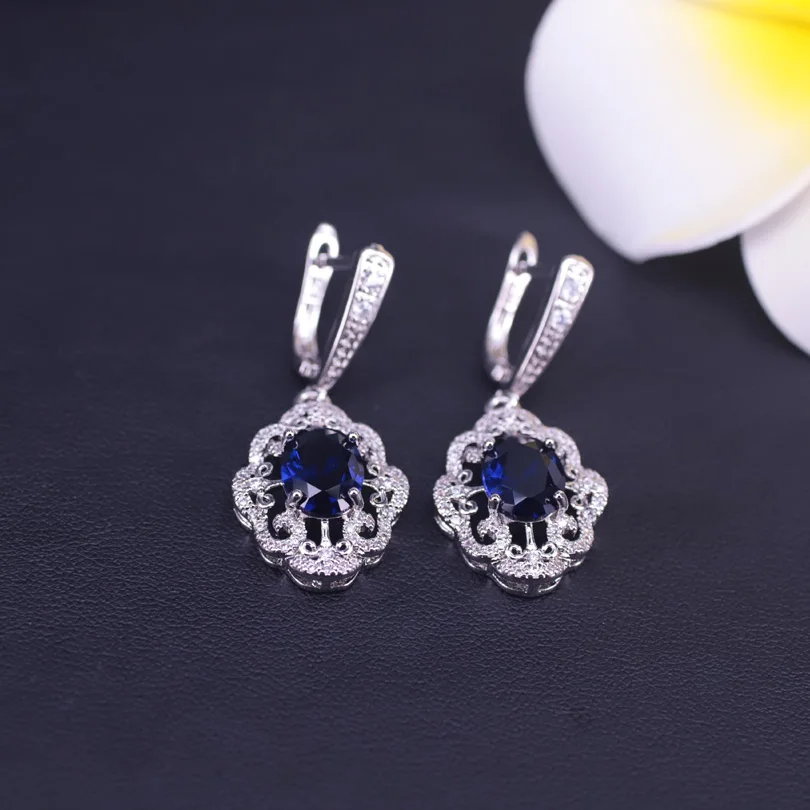 many colors blue stone silver 925 costume jewelry for women drop earrings necklace ring set big sale