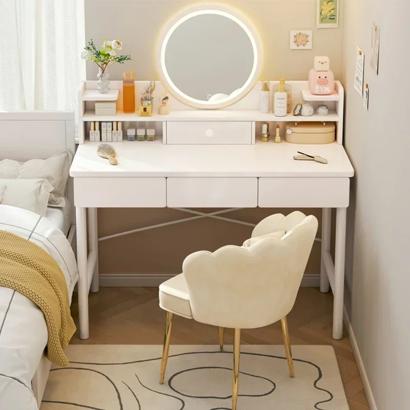 Minimalist Luxury Vanity Table White Makeup Container Classic Vanity Table Led Drawer Penteadeira De Maquiagem Bedroom Furniture