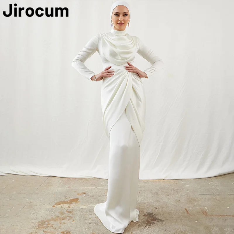 Jirocum Mermaid Long Sleeve Muslim Ball Gown Women's High Neck Party Evening Gowns Floor Length Arabia Special Occasion Dresses