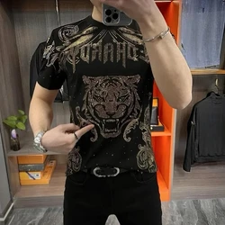 Short Sleeve 2024 New Hot Diamond Printed Men's T-shirt Summer Leisure Loose Matching Style