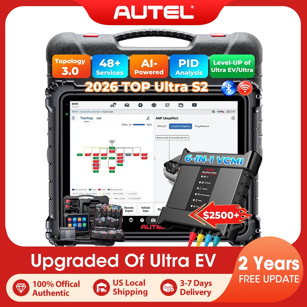 Autel MaxiSYS Ultra S2 AI Scanner Top Intelligent Scan Tool, 6-in-1 VCMI2, Topology 3.0, Motor Truspeed, EV Tests, Up of MSUltra/ UltraEV