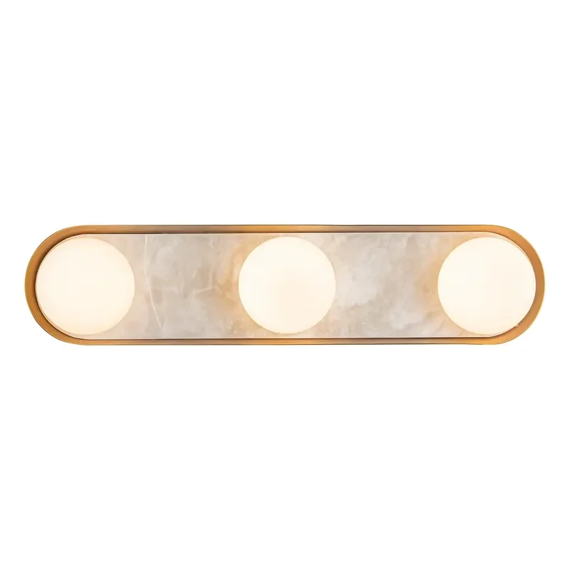 Modern Brass Wall Sconce Spanish Alabaster LED Mirror Light for Bathroom Vanity Cabinet Washstand Fixture Home Decor Lighting