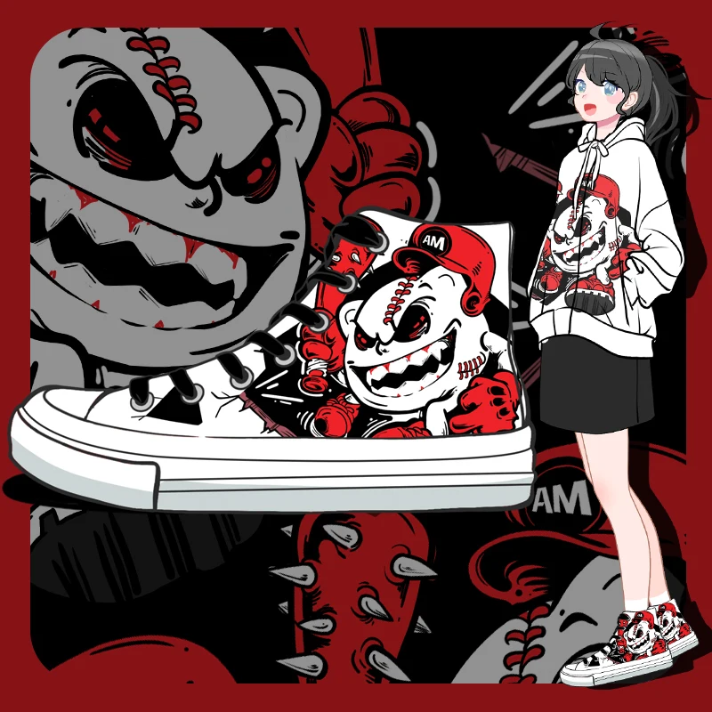 

Женские высокие кроссовки Amy and Michael, повседневные холщовые кроссовки с граффити для студентов, индивидуальная Вулканизированная обувь