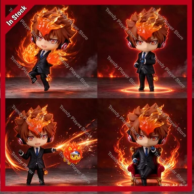 Hitman Reborn Nendoroid Tsunayoshi Sawada Black Suit Ver Articulated Chibi Figure Flame Effect Natsu Vongola Chair Accessory Set
