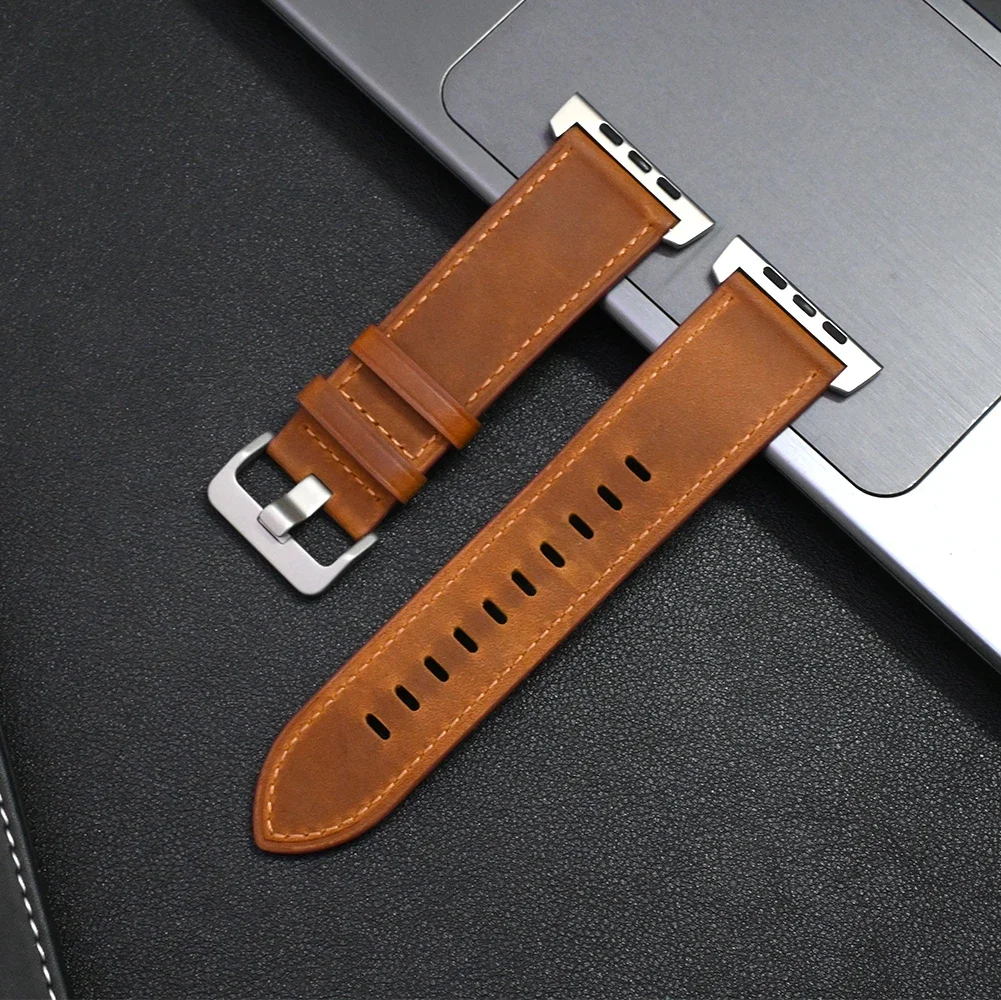 Genuine Leather Strap for Apple Watch Ultra 2 49mm 10 46mm 9 8 7 SE 6 5 4 Luxury Bracelet for IWatch 44mm 45mm Mens Band Correa