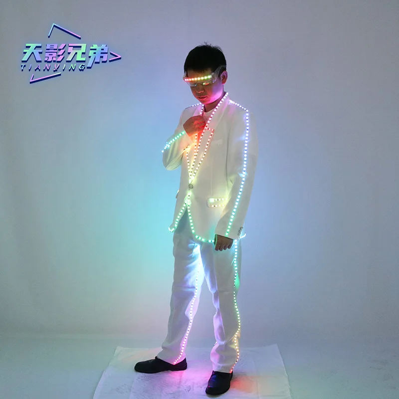 LED luminous white clothing evening party colorful glasses stage DJ atmosphere set Halloween fluorescent clothing tailcoat