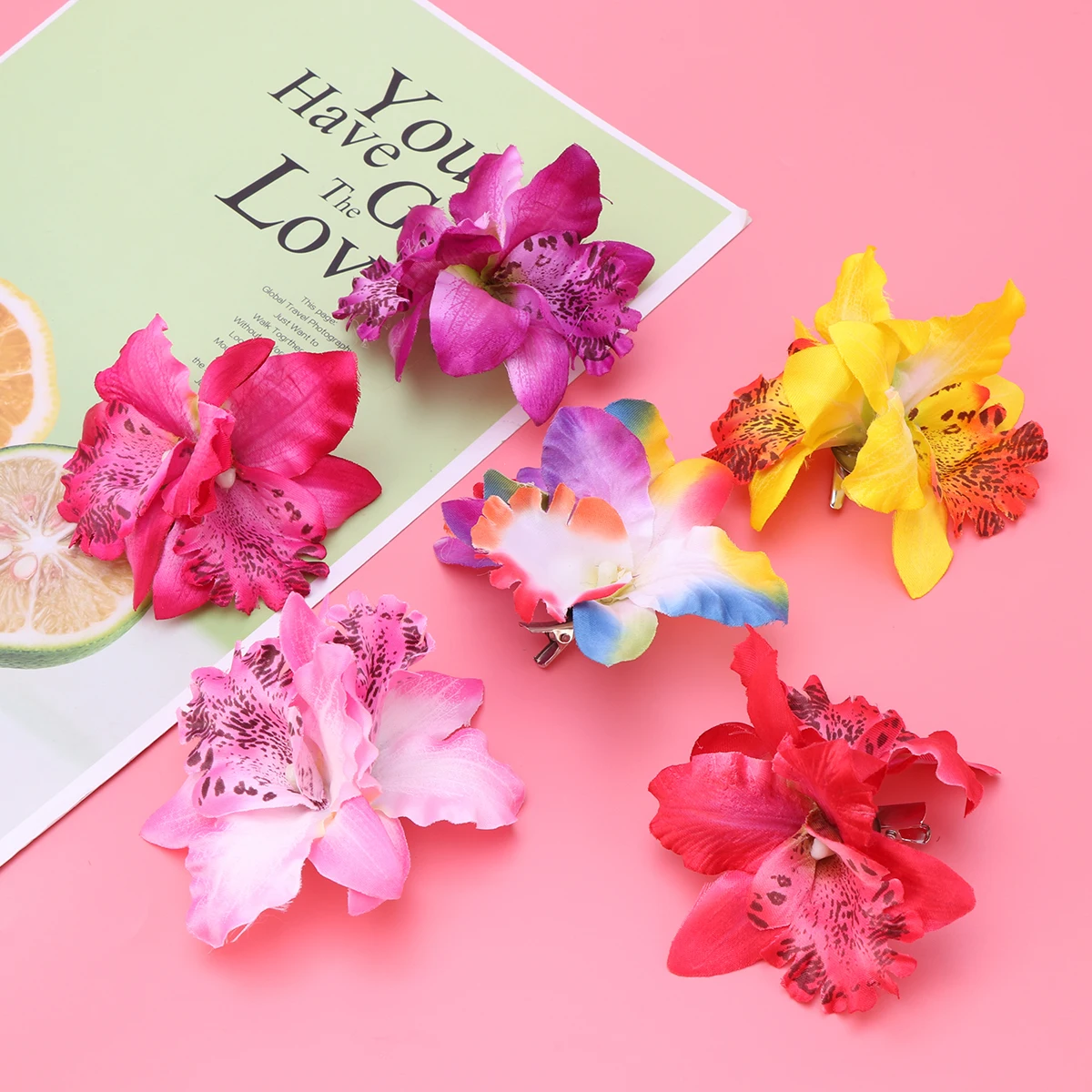 

6 Pcs Clips Fabric Orchid Flowers Smooth Accessories Wedding Hawaiian Pins Beach Wedding Hair Clips Vacation
