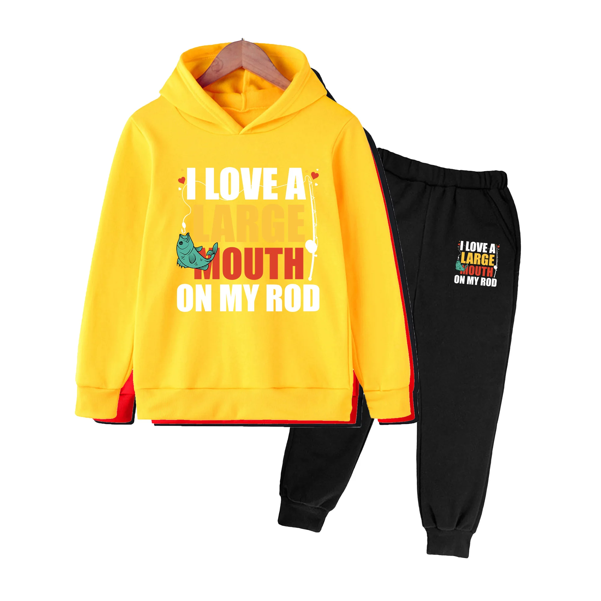 Boys Girls LARGE MOUTH Fish Print Hoodie & Sweatpants Set Casual Daily Sportswear Outfit