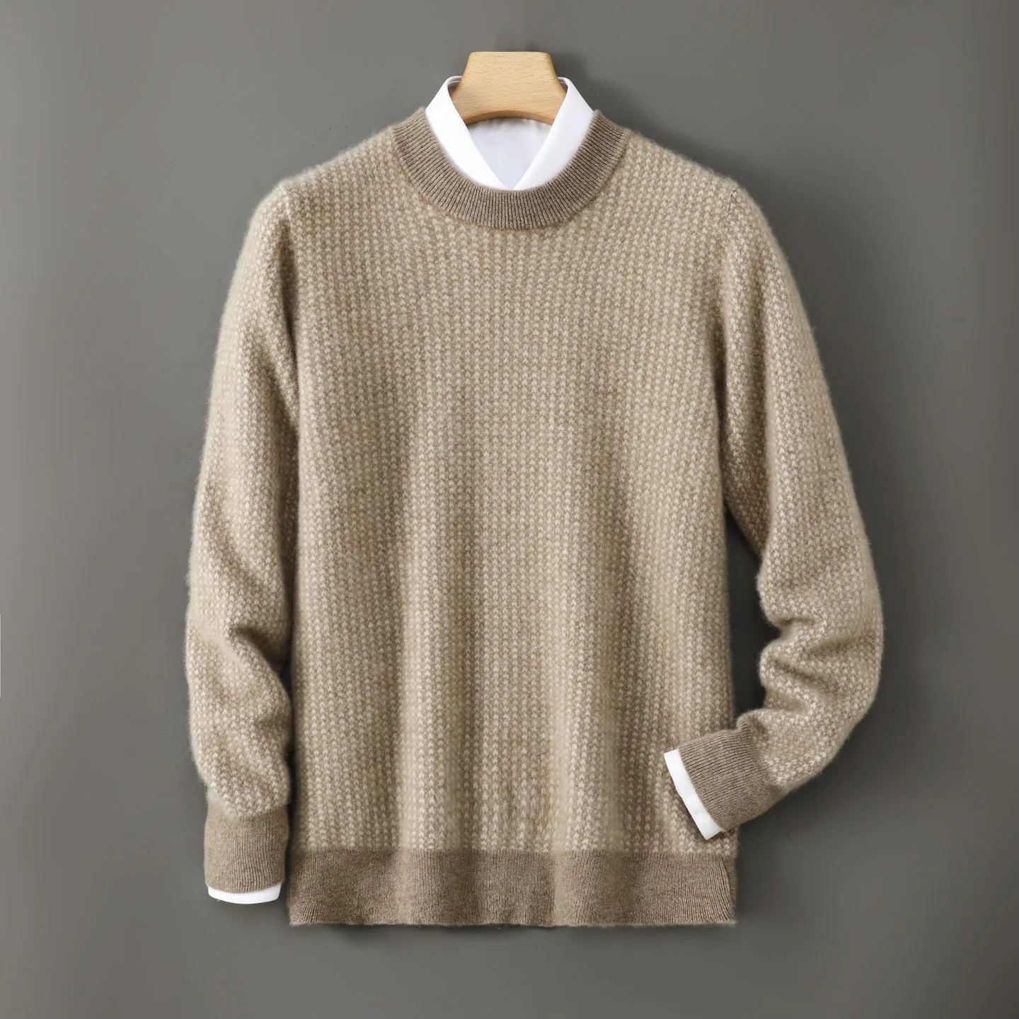 

Men's Autumn Winter 100% Merino Wool Round Neck Long Sleeve Polka Dot Casual Pullover Top Basic Casual Undergarment Knit Top