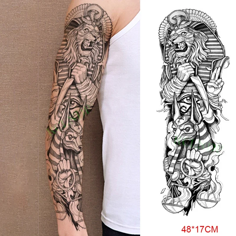 Waterproof Temporary Tattoo Sticker Anubis Ancient Egypt Greece Zeus Eye Full Arm Fake Tatto Flash Tatoo Sleeve for Men Women