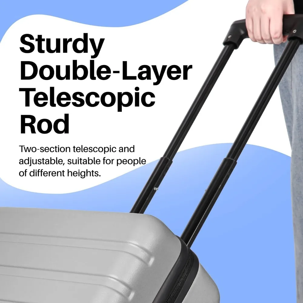 Lightweight ABS Hardside Luggage with USB, Wheels, TSA Lock - Large 28 Inch Silver Travel Suitcase