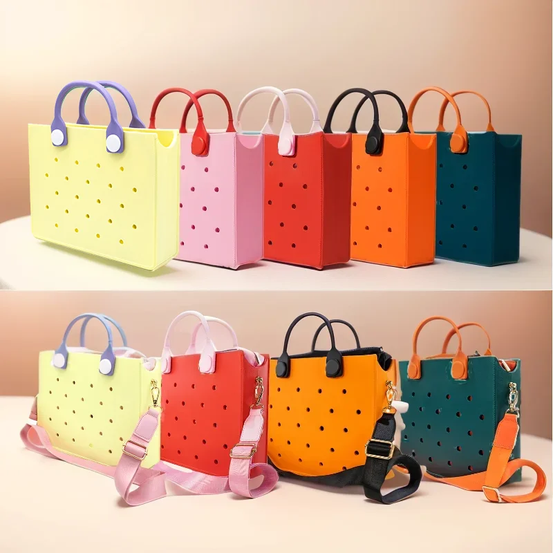 The orange guy New Light Yellow Red Pink Women Fashion Punched Handbag Fit Charms Travel Tote Bag EVA Outdoor Beach Bags