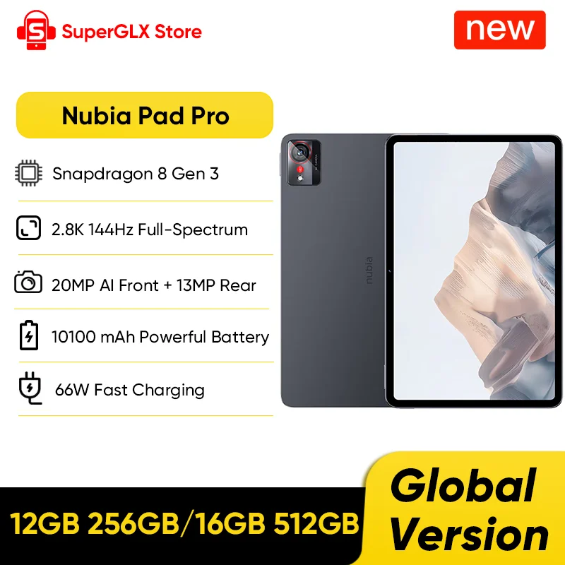 

Nubia Pad Pro Глобальная версия Wi-Fi Планшет Snapdragon 8 Gen 3 10,9 дюйма 2,8 К 144 Гц ЖК-дисплей 10100 мАч 66 Вт Быстрая зарядка Bluetooth 5,3