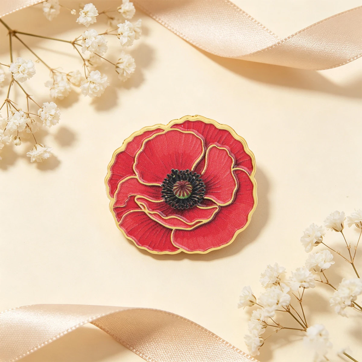 9 Stück rote Mohnblumen-Emaille-Anstecknadeln, Blumen-Reversnadel, niedliches Pflanzen-Abzeichen für Kleidung, Rucksack, Dekoration, Schmuck, Geschenk – Detail 2