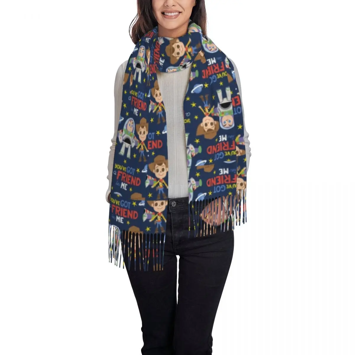 وشاح مخصص التفاف المرأة طويلة شتاء خريف دافئ شرابة شال للجنسين أنيمي كوميديا       الأوشحة