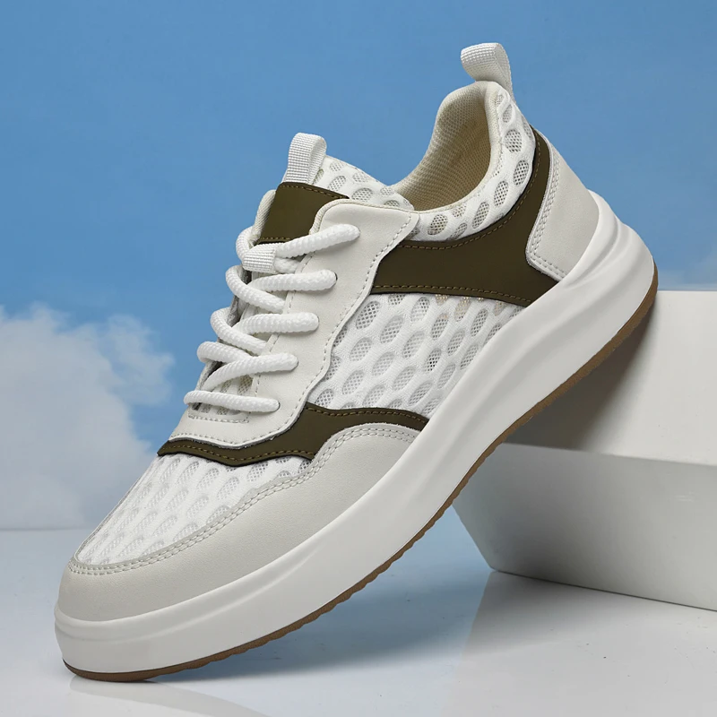 

2025 Autumn Men's White Sneakers - Breathable Korean Street Style, Versatile Casual Shoes with Hong Kong Vibes