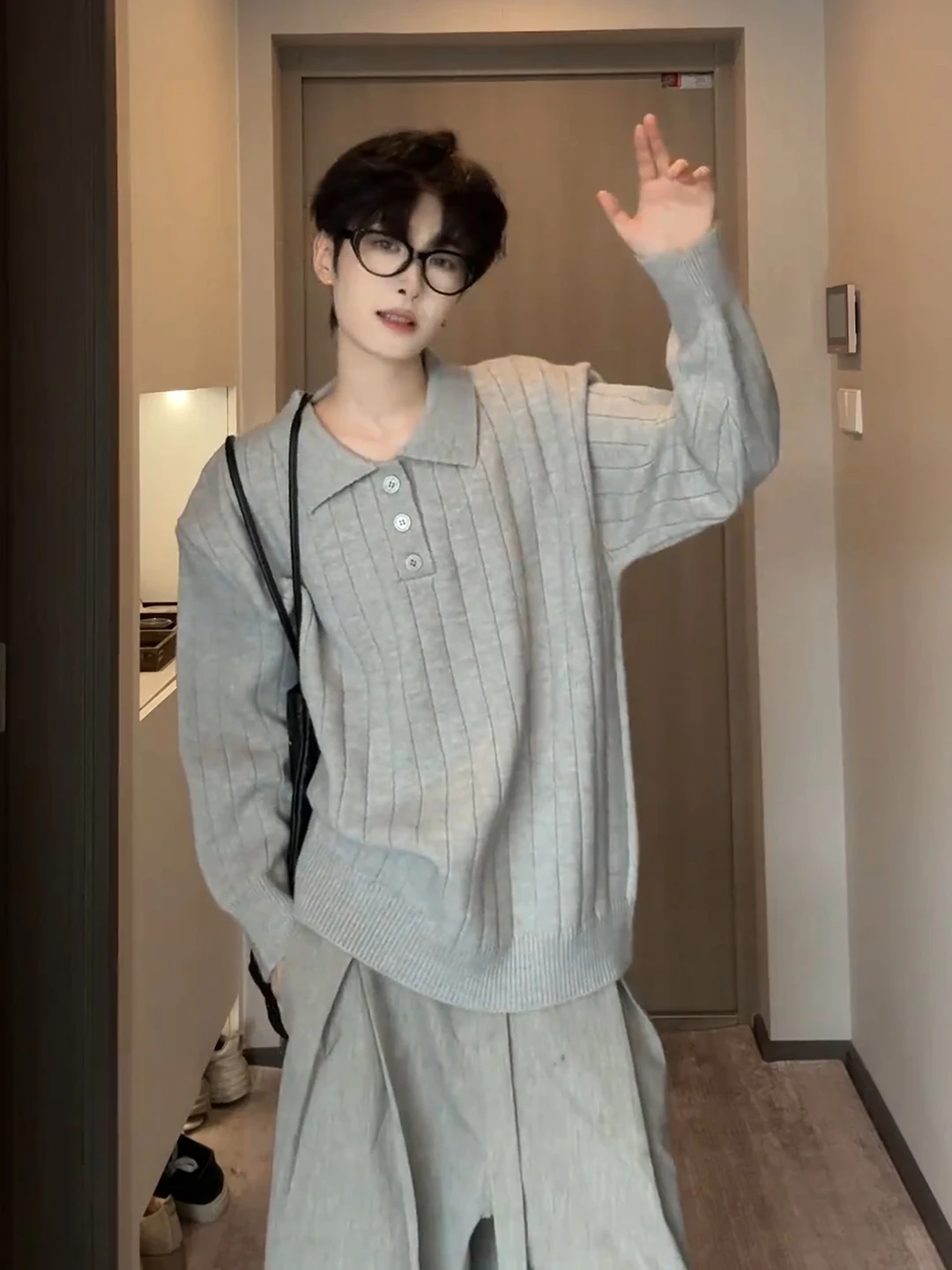 

Мужской вязаный свитер Cleanfit с длинными рукавами, в полоску, с отложным воротником, свободного кроя, осенний, повседневный, в американском стиле