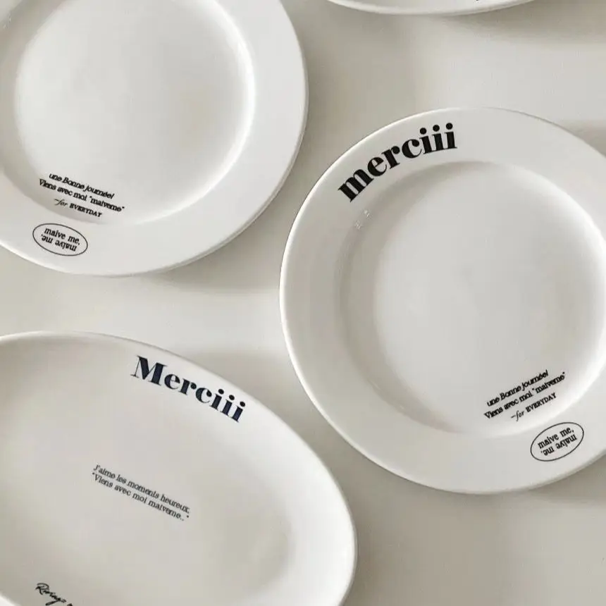 

Simple Letter Plate Lovely Beautiful Ceramic Tableware 8-inch Flat Plate Shooting Props French Breakfast Dessert Fish Plate