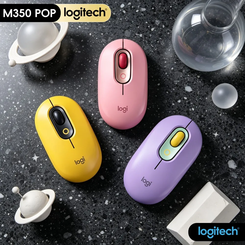 Logitech POP Mouse / POP Icon Mouse Wireless Bluetooth Mouse Custom Emoji Button SilentTouch Compact Office Laptop Mouse