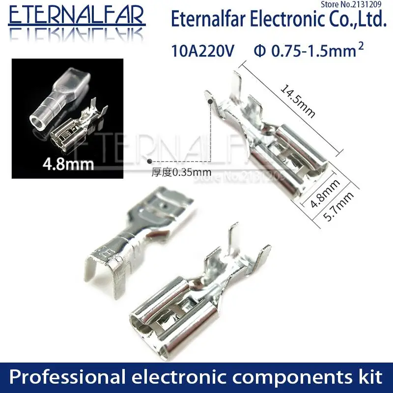 

4.8mm 10A 220V 0.75-1.5mm Switch Wire Connectors Crimp Terminals Spade Terminals With Transparent Insulating Sleeves Plug spring