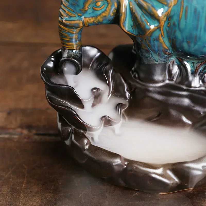 1Pc Blue Elephant Ceramic Backflow Incense Burner Household Aromatherapy Ornament Zen Craft Gift Without Incense
