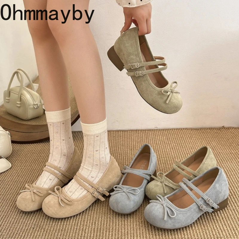 

Винтажные женские туфли Мэри Джейн на среднем каблуке с бантом-бабочкой, элегантные туфли-лодочки для женщин, новинка 2026 года, весенние женские туфли без застежек с круглым носком