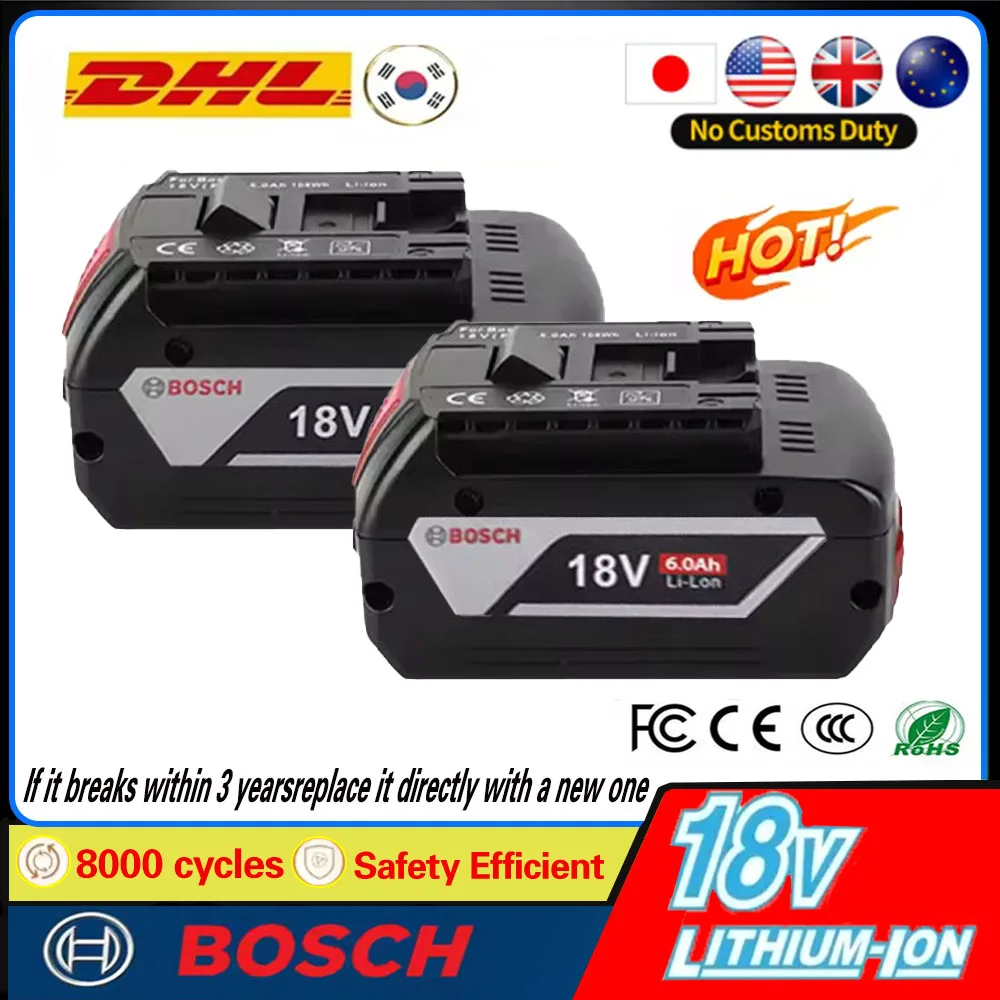 

100% Original 18V 6.0A Bosch Lithium Ion Rechargeable Battery for Bosch Spare Power Tools Portable Replacement Indicator
