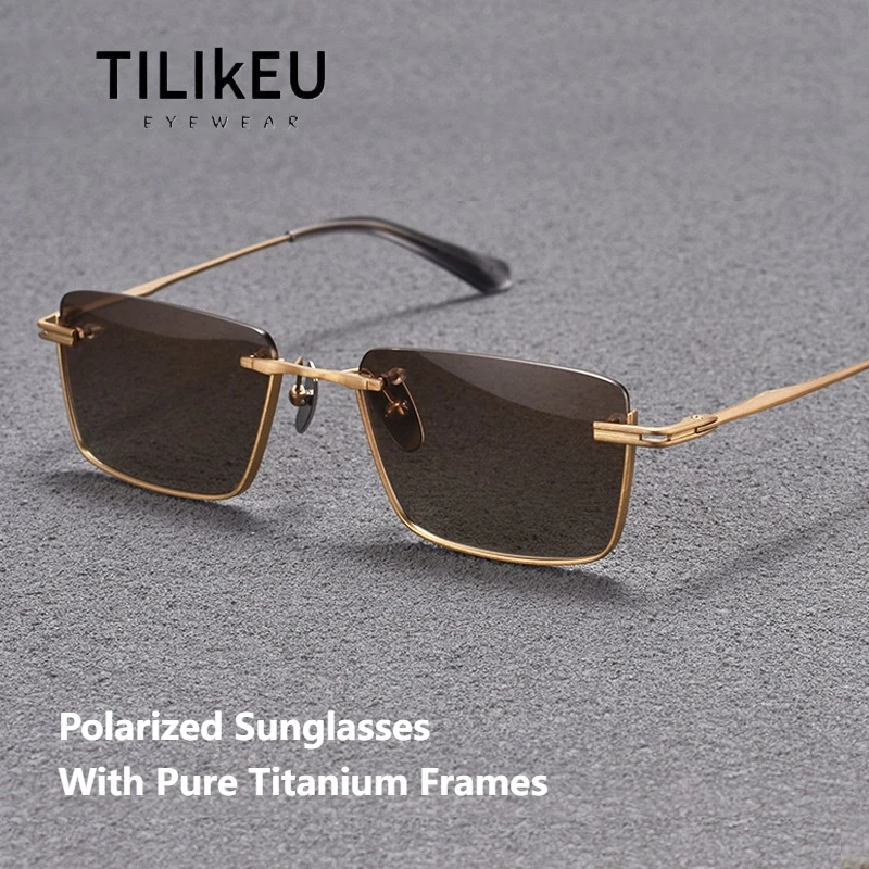 

Vintage Pure Titanium Polarized Sunglasses Men High-end Designer Driving Specific Myopia Anti-UV Travel Square Sunglasses Gafas