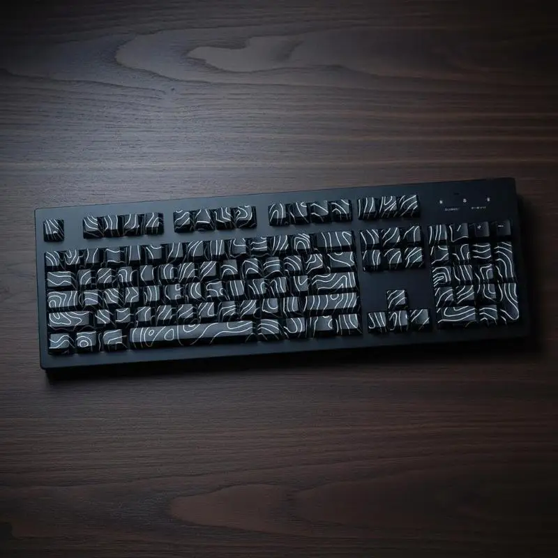 Topographic Keycaps Contour Lines Shine Through PBT Cherry Profile Side Print Backlit For MX Gamer Mechanical Keyboard