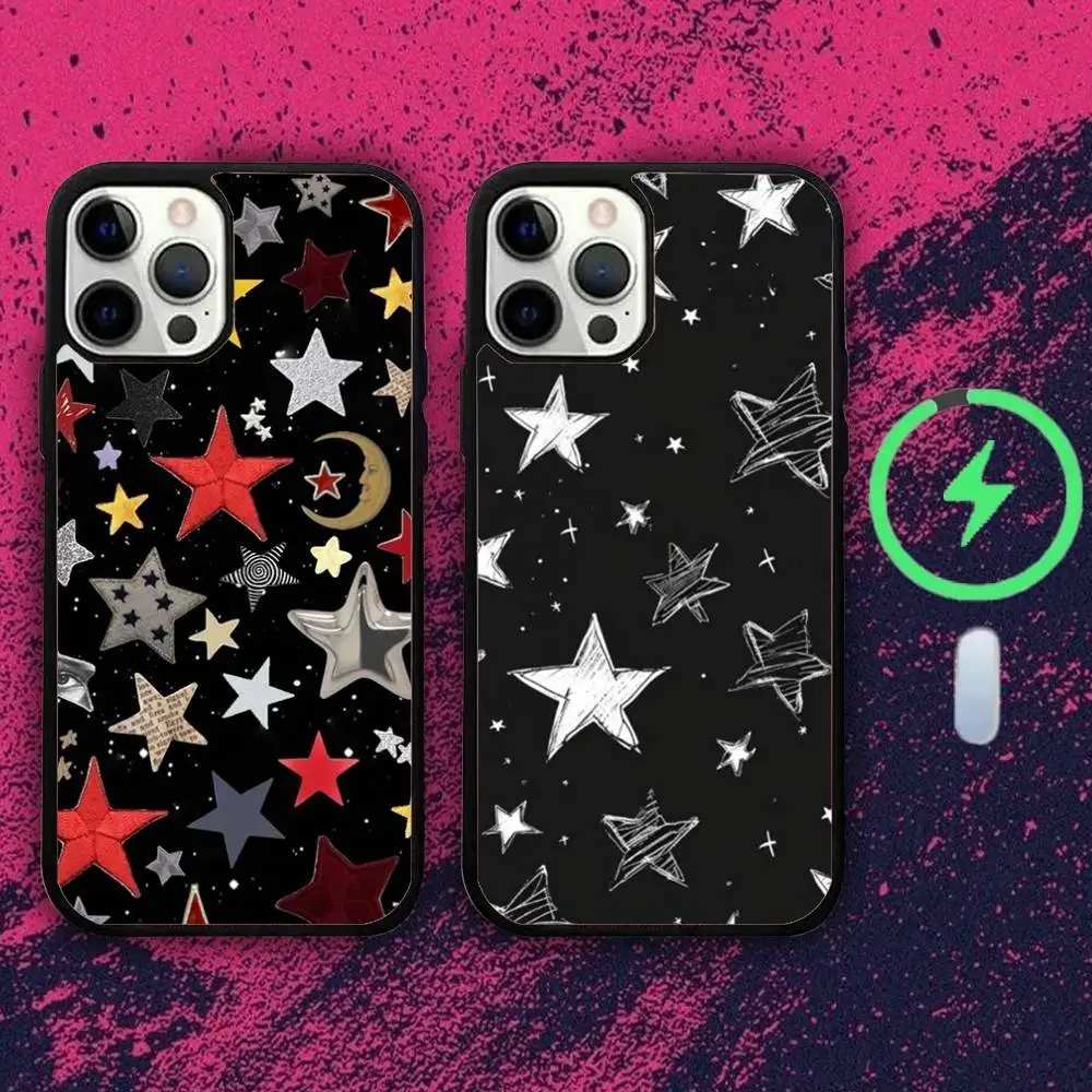 

C-Color Star Pattern Phone Case For iPhone 16e,16,15,14,13,12,11,Plus,Pro,Max,Mini Magsafe Magnetic Wireless Charging