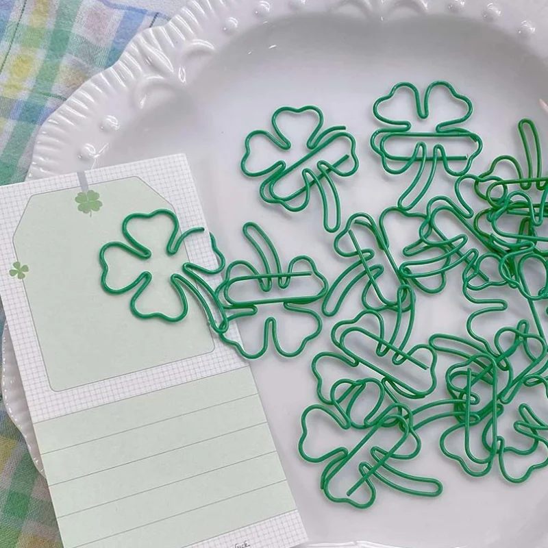 10/20Pcs Lucky Four-Leaf Clovers Paper Clips Metal Paperclip for Bookmarks Photo Organizer Clip INS Style Binding Clamp with Box