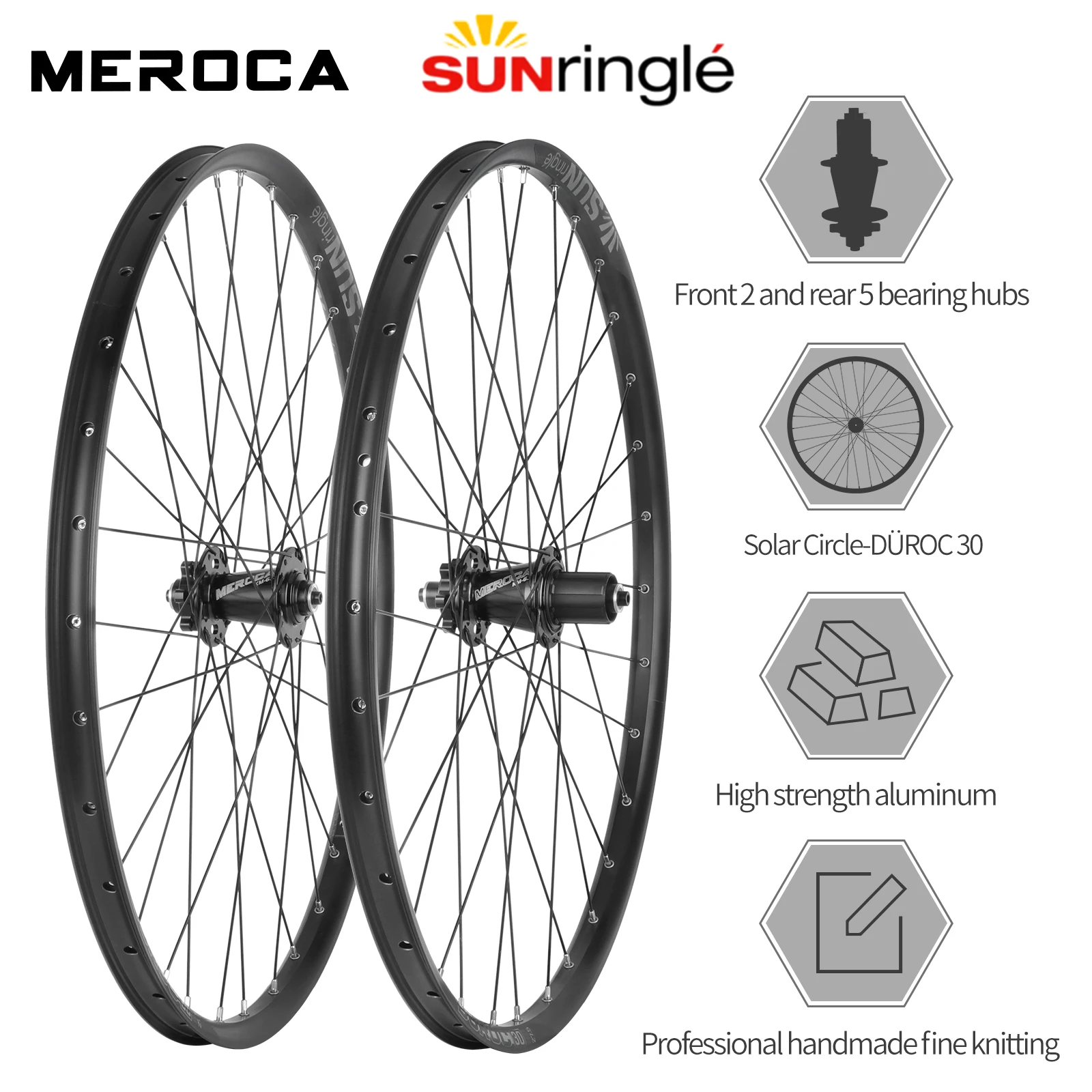 SUNringle 산악 자전거 휠셋, 고강도 알루미늄 합금 스루 액슬, 퀵릴리즈 Mtb 휠 세트, 120 사운드, 26/27.5/29 인치