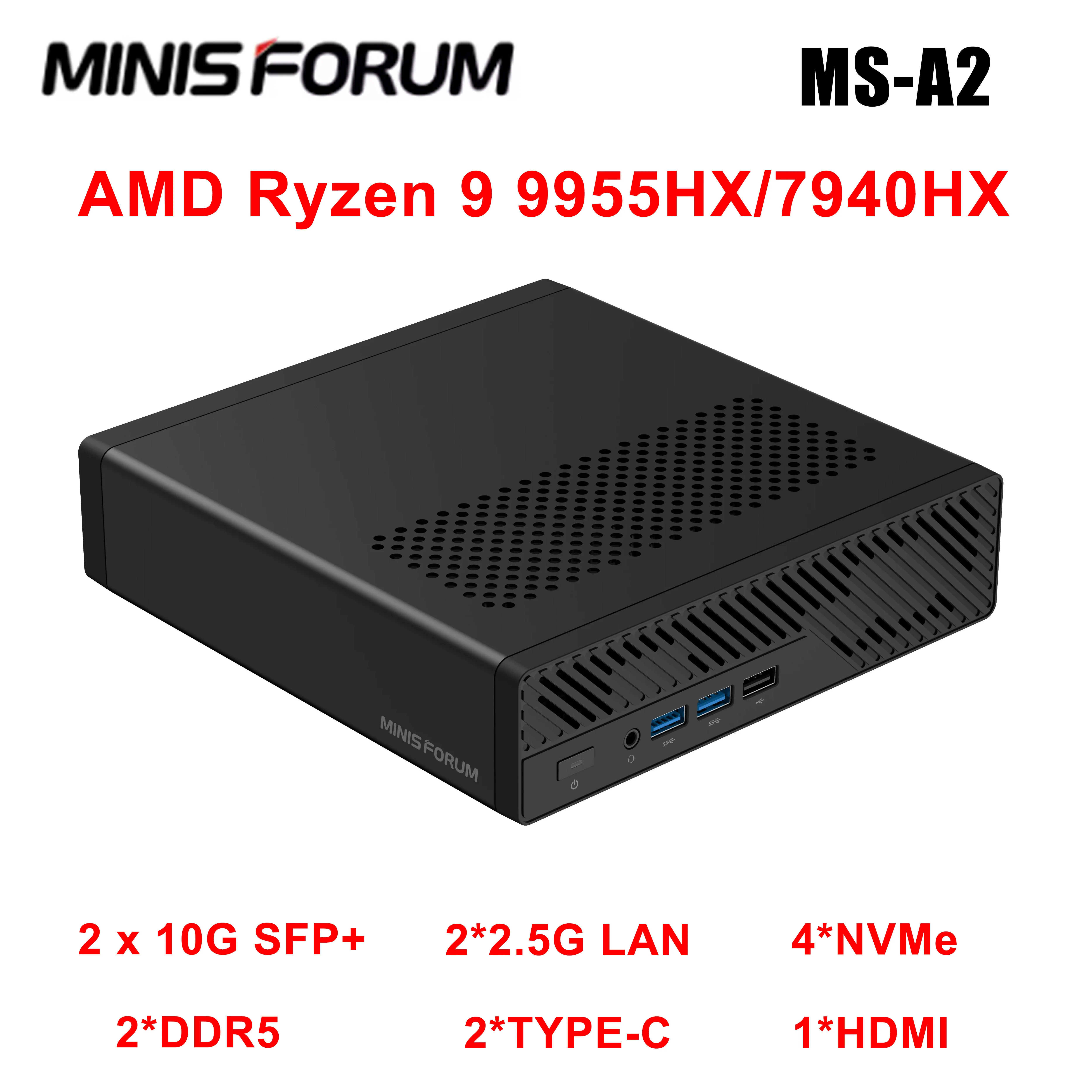 MINISFORUM MS-A2 كمبيوتر صغير AMD R9 7945HX 7940HX 9955HX DDR5 4 * NVMe SSD M.2 2280 PCIe 16 WiFi 6E BT5.2 2*10G SFP + USB-C * 2 كمبيوتر #1